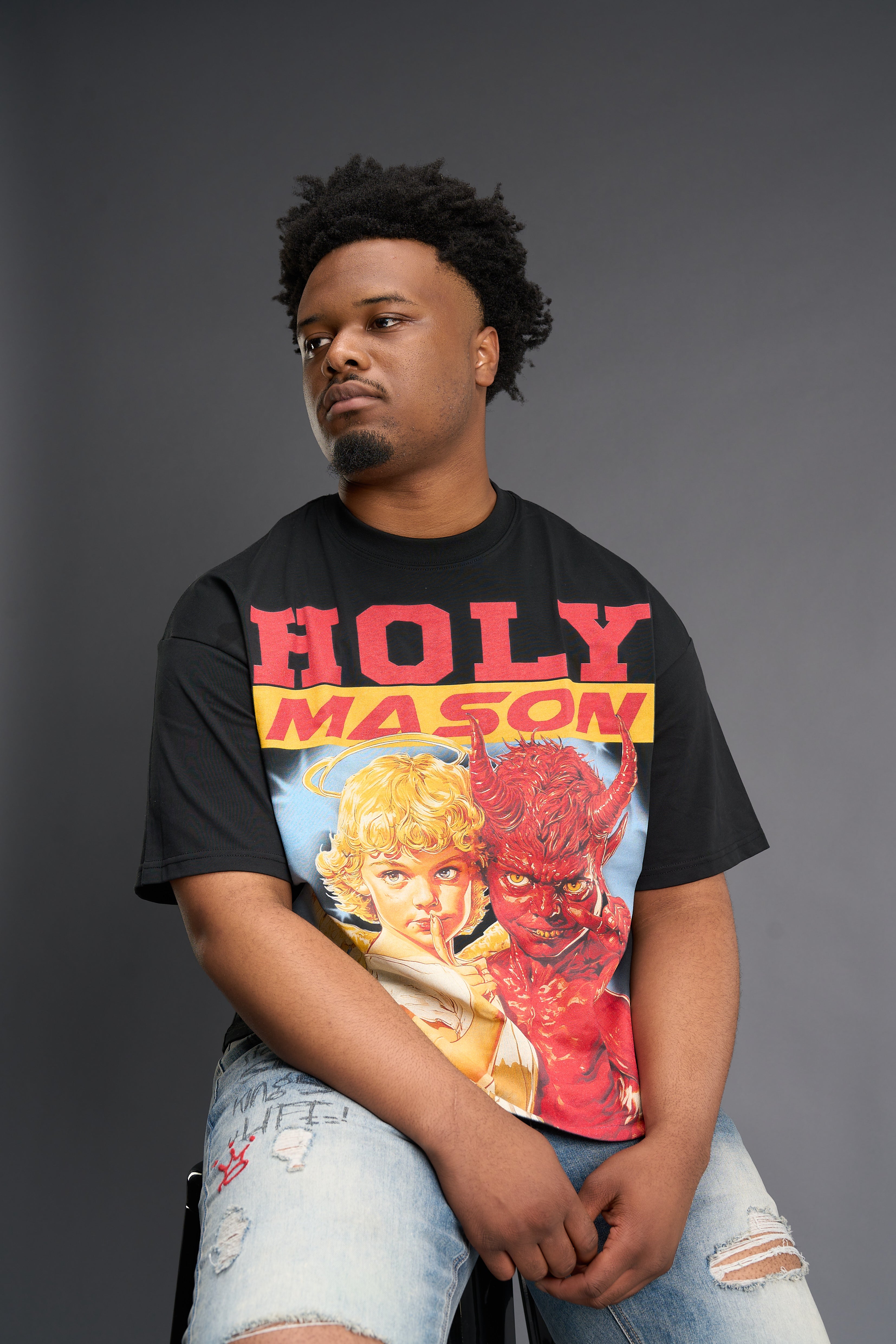 HOLY MASON “REBELLIOUS” BOXY FIT TEE (BLACK)