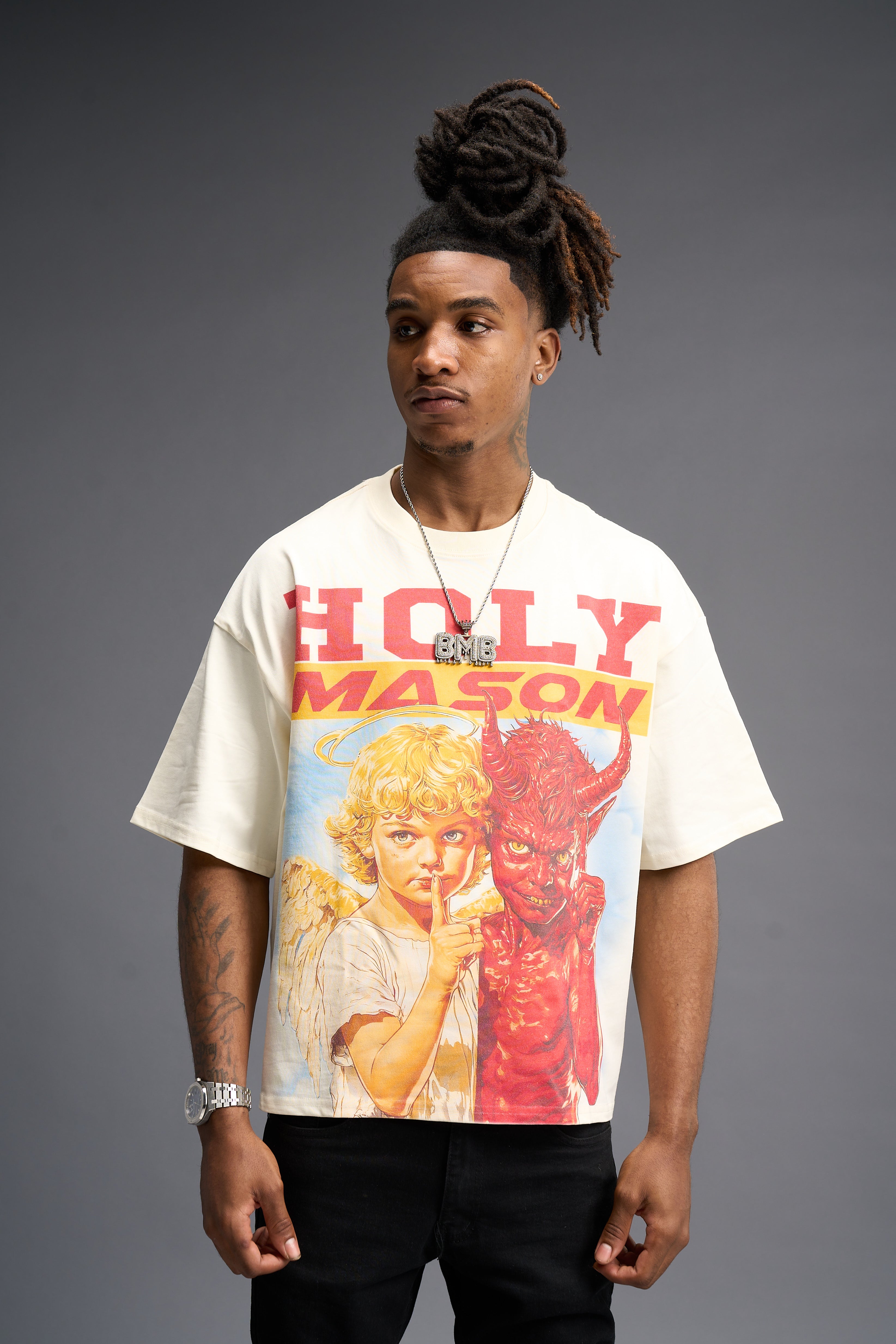 HOLY MASON "REBELLIOUS" BOXY FIT TEE (CREAM)