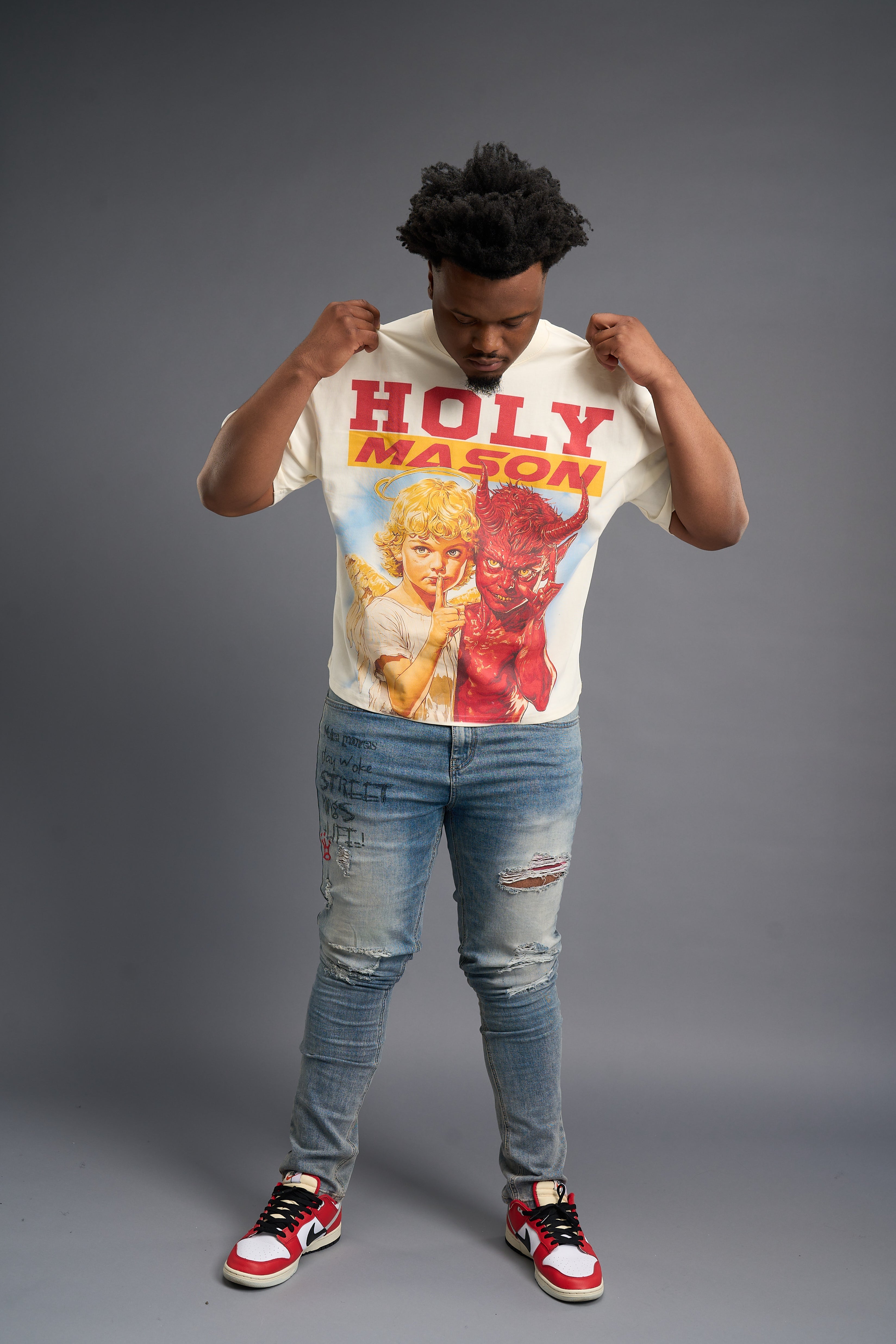 HOLY MASON "REBELLIOUS" BOXY FIT TEE (CREAM)